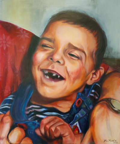 Realistisch portret in olieverf van een kind